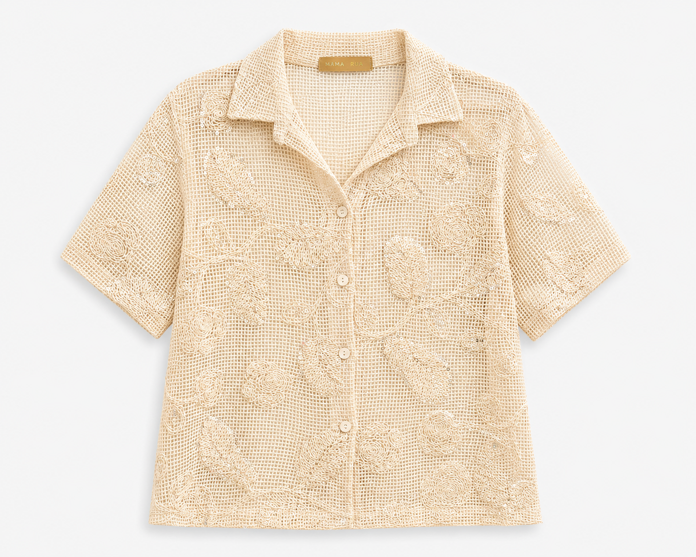 Camisa de Punto Calado Bordada