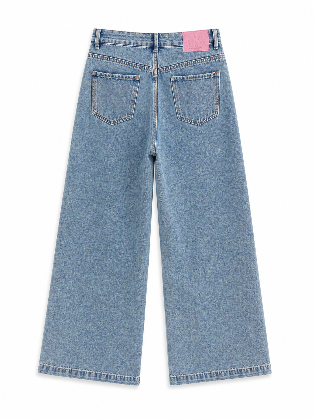 Pantalón vaquero largo de mujer con flecos y tiro alto