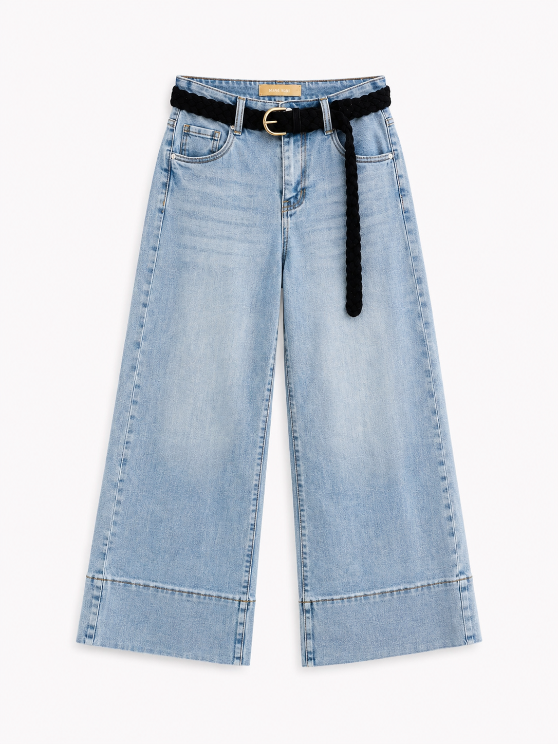 Vaquero recto estilo bota azul marino con elastano y tiro alto