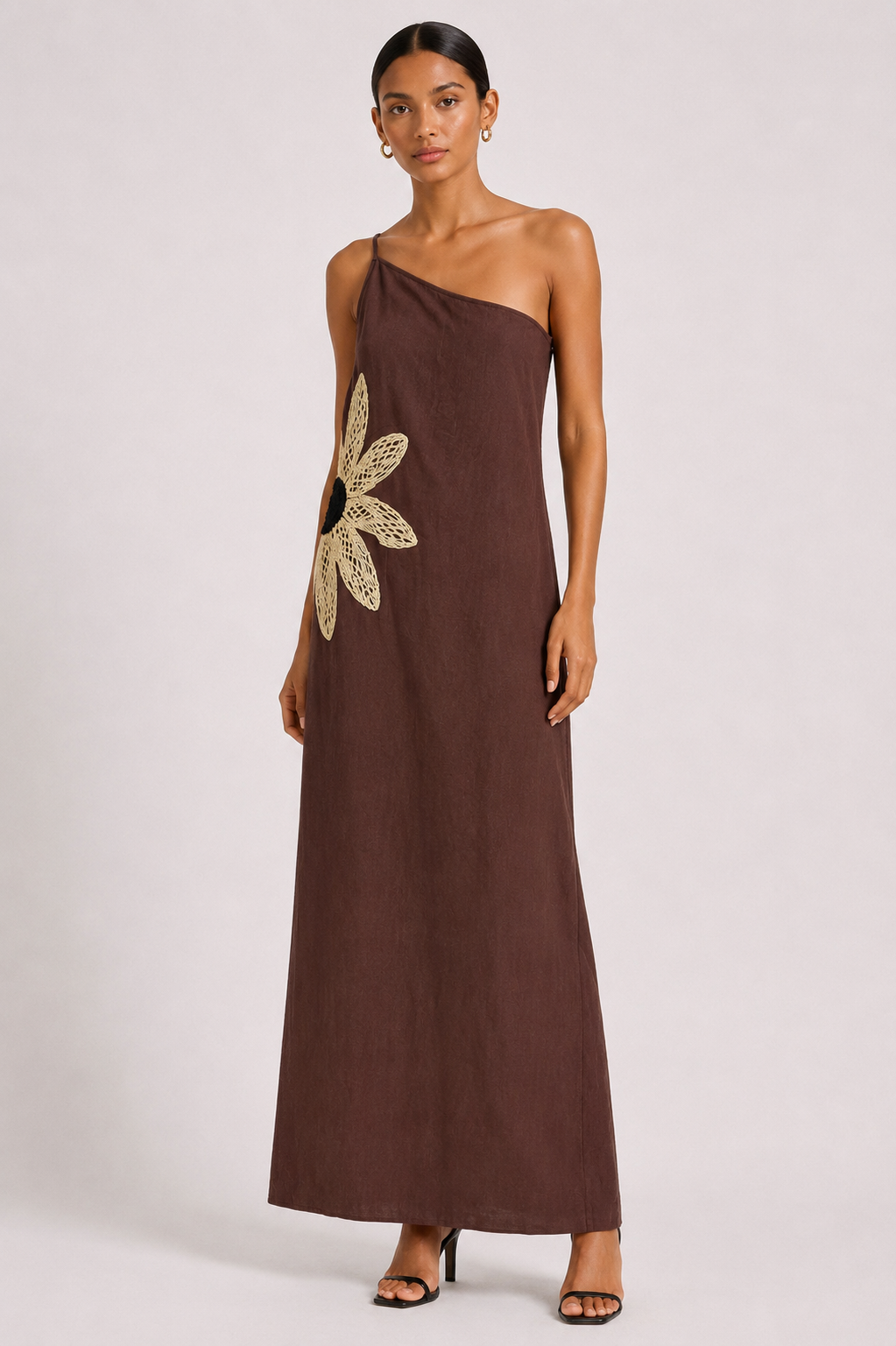 Vestido Largo Asimétrico Flor Artesanal