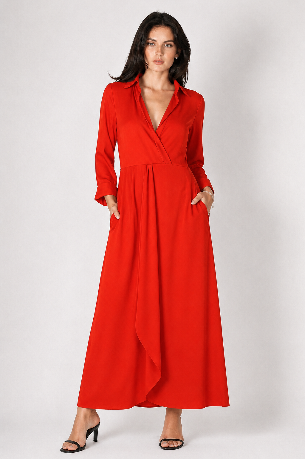 Vestido Midi Camisa Wrap en Rojo