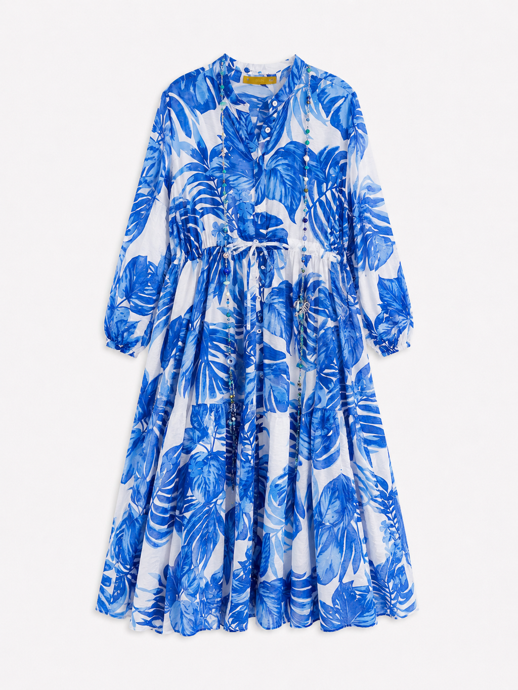 Vestido Midi Estampado Tropical Azul