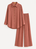 Conjunto Texturizado Camisa y Pantalón Palazzo