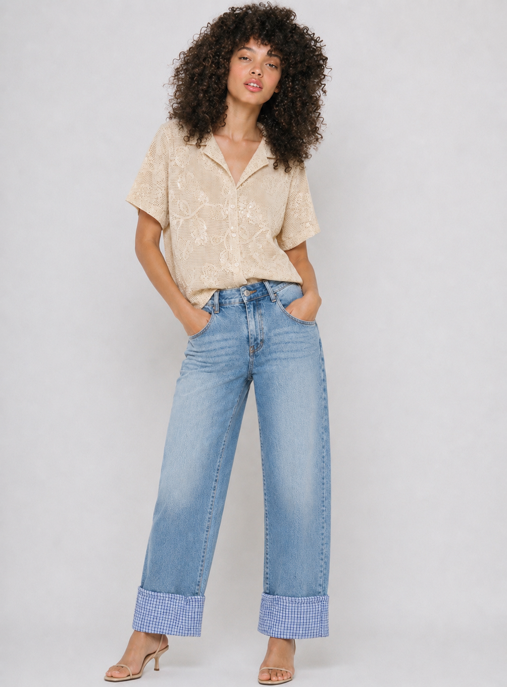 Vaquero de mujer estilo bota con detalle vintage a cuadros