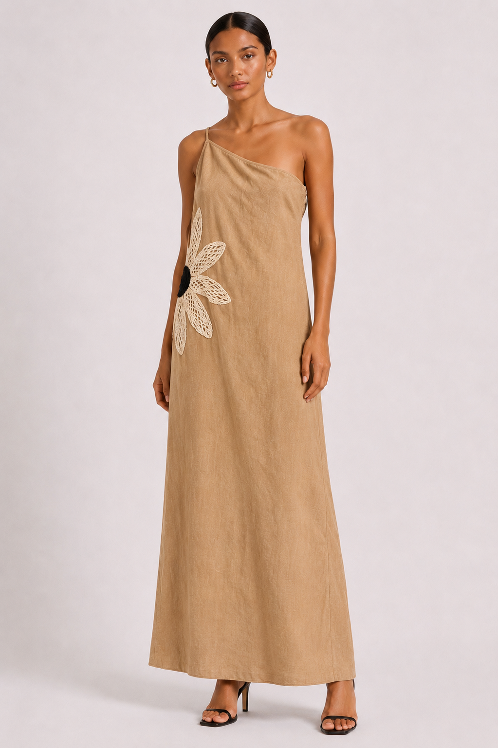 Vestido Largo Asimétrico Flor Artesanal