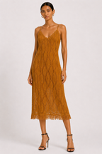 Vestido Midi de Punto Calado con Flecos