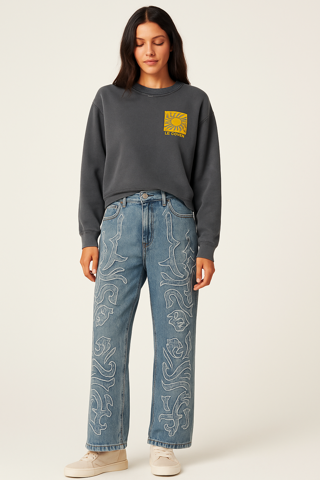 Vaquero bordado de pierna recta