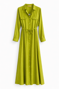 Vestido camisero largo de mujer con mangas largas y botones dorados