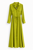 Vestido camisero largo de mujer con mangas largas y botones dorados