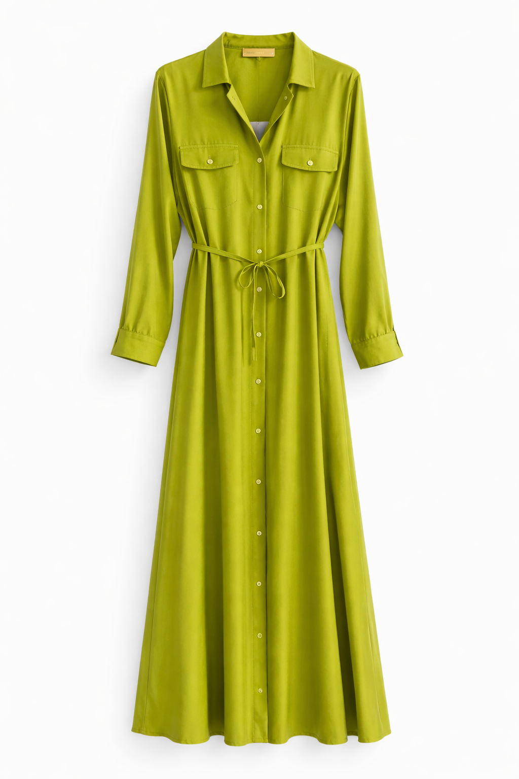 Vestido camisero largo de mujer con mangas largas y botones dorados