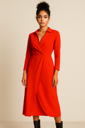Vestido Midi Camisa Wrap en Rojo