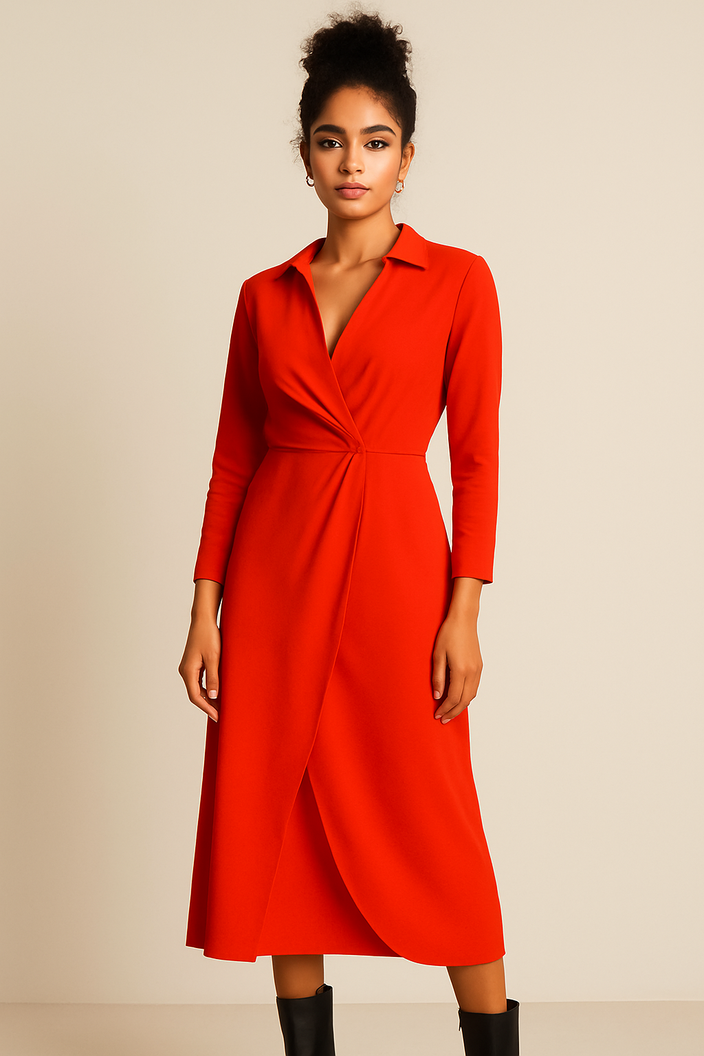 Vestido Midi Camisa Wrap en Rojo