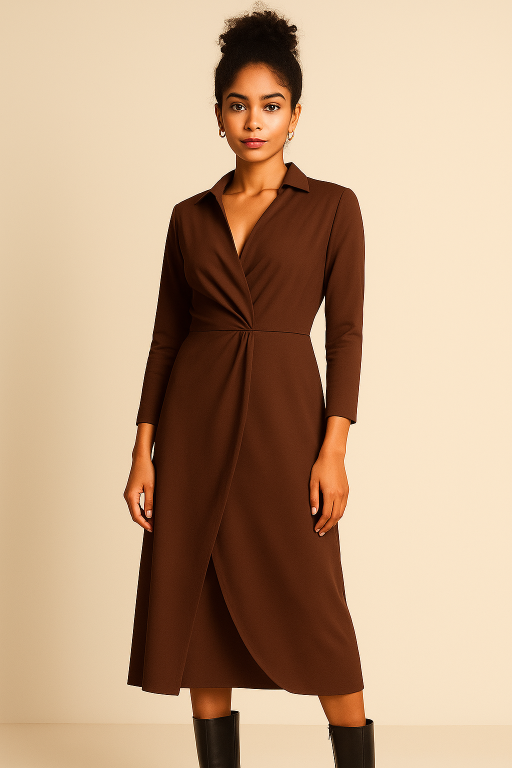 Vestido Midi Camisa Wrap en Rojo