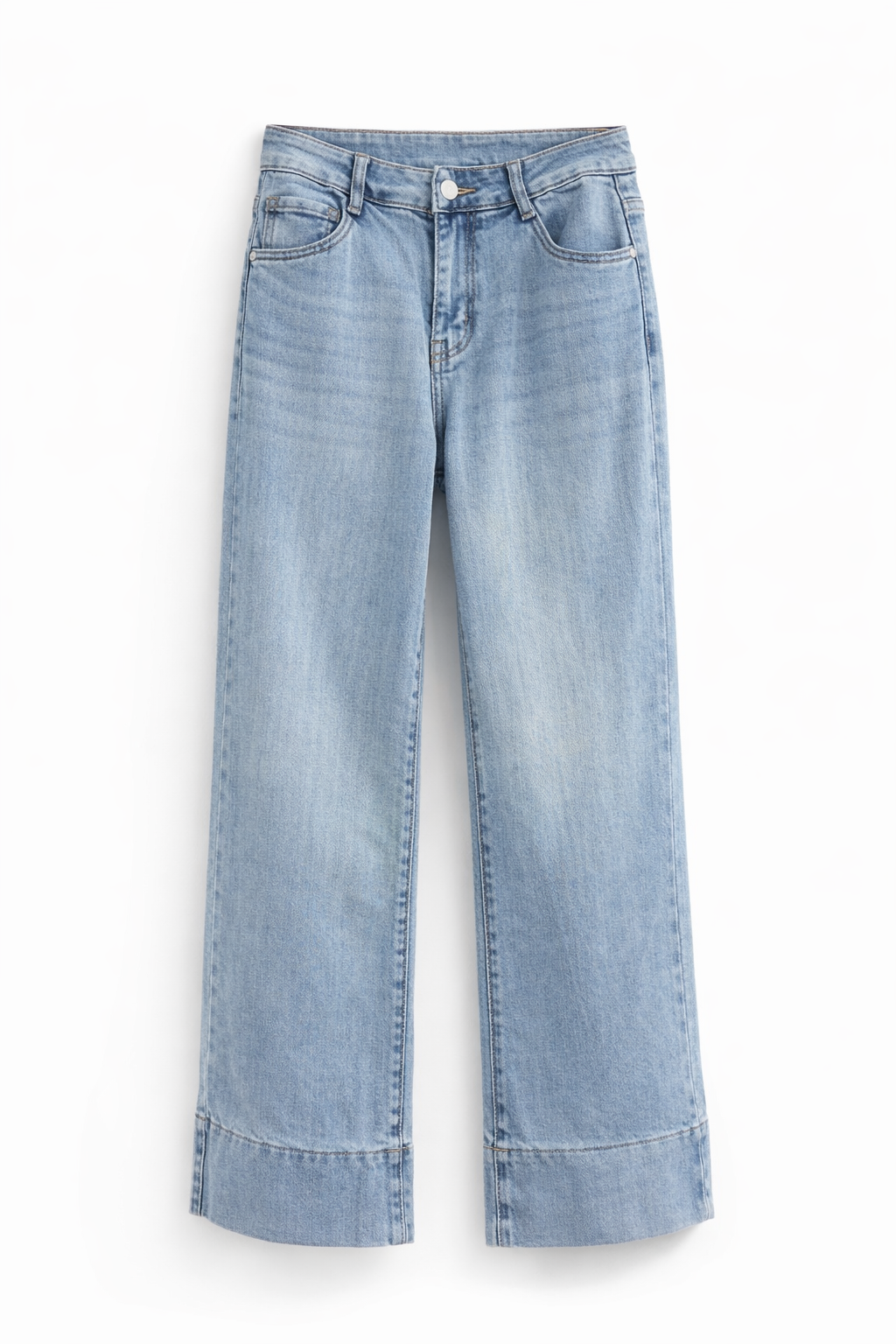 Pantalón vaquero de mujer corte recto con dobles bajo alto