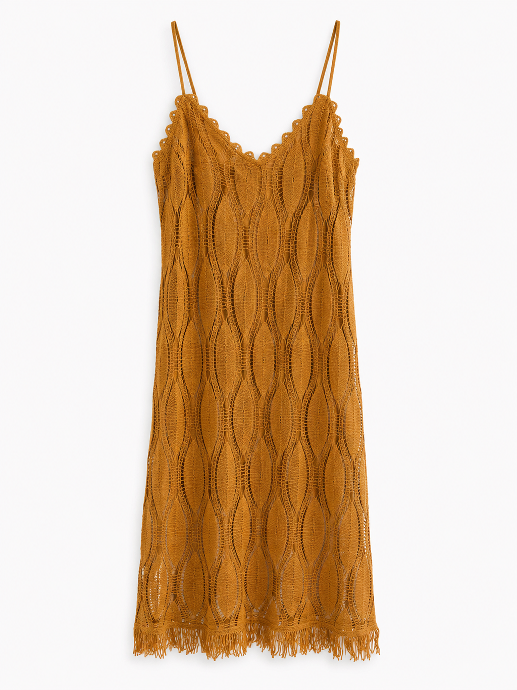 Vestido Midi de Punto Calado con Flecos